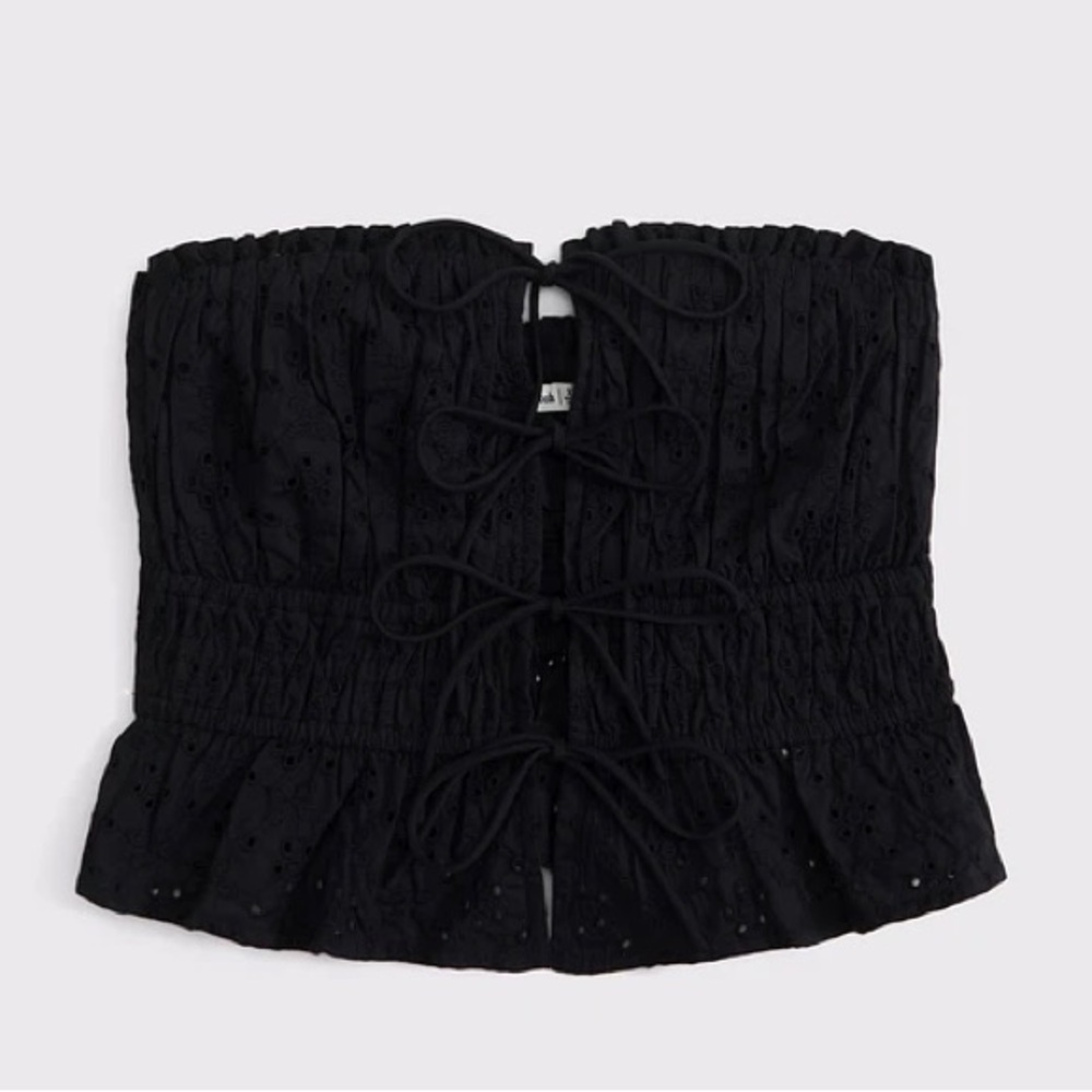 Strapless Eyelet Tie-Front Top